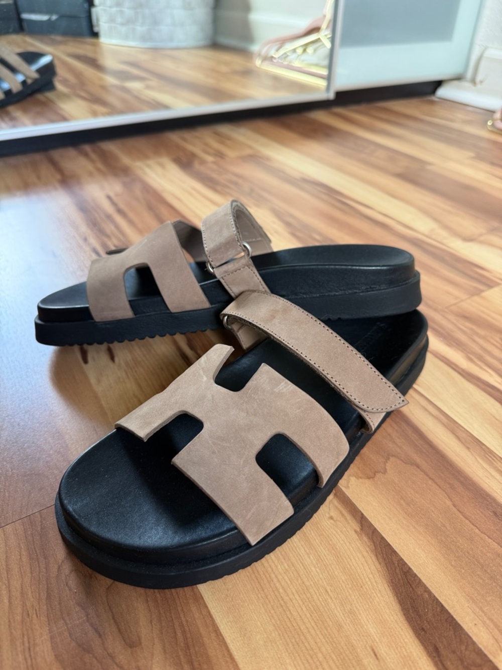 Steve Madden Women's Tan Suede Slide Sandals with Adjustable Strap